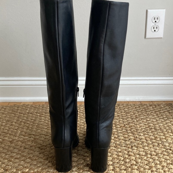 by Anthropologie Tall Black Leather Block Heel Boots. Size 7 - Picture 9 of 12